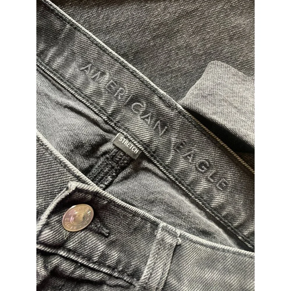 AE Next Level Low-Rise Distressed Jeans - Black Ripped Denim - 8